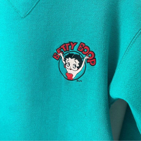 Vintage Betty Boop Embroidered Blue Teal Sweatshirt Sz Large Signal Sports 90’s - Picture 2 of 7
